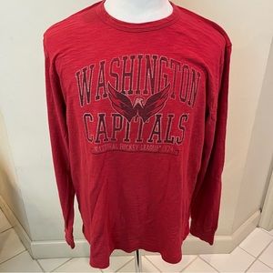 DISTRESSED Washington Capitals L/S Tee XL Red THIN 1-Side FADES Cotton Shirt